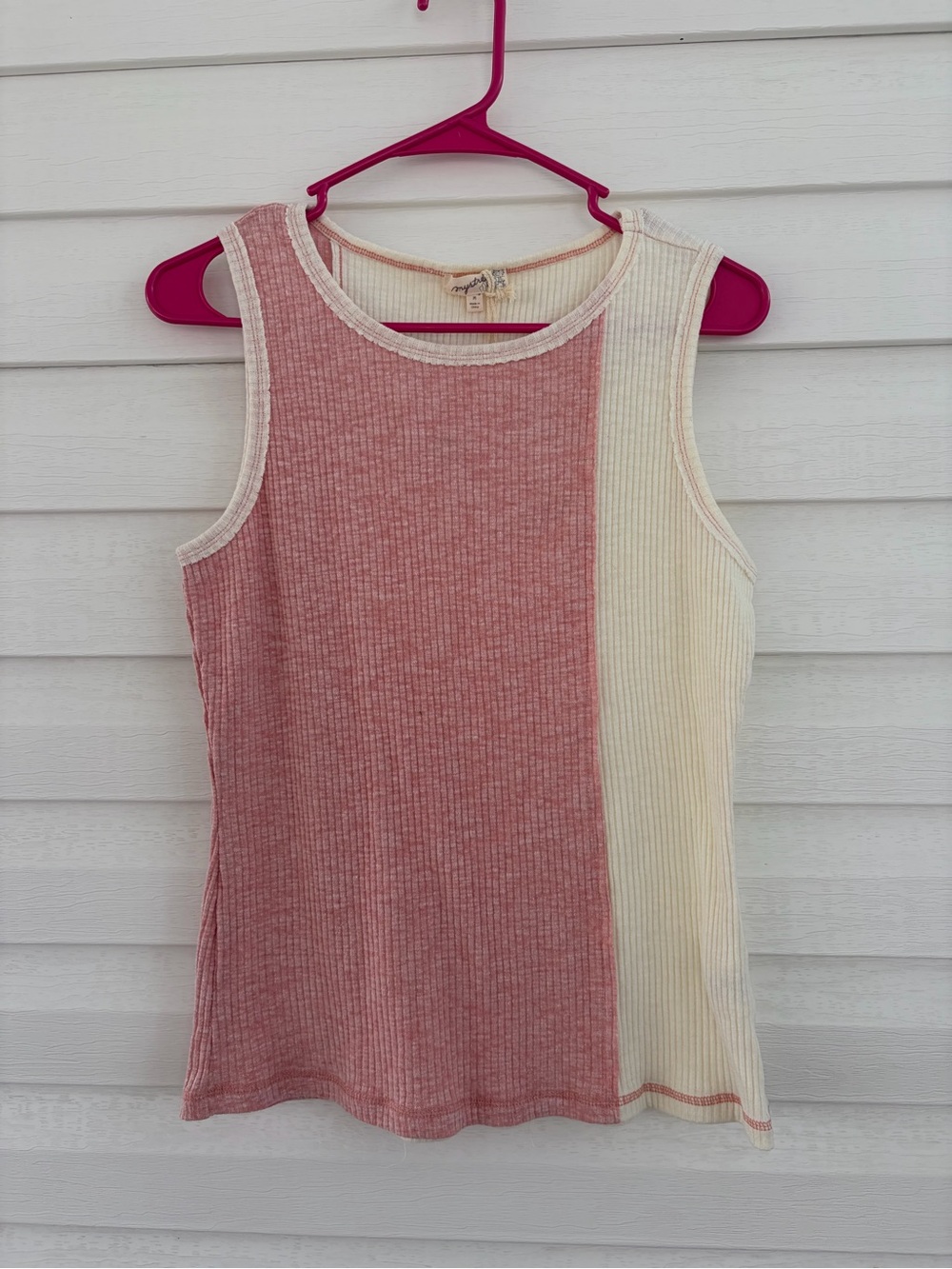 NWT Mystree M Dusty Rose Cream Colorblock Ribbed Tank Top Boho